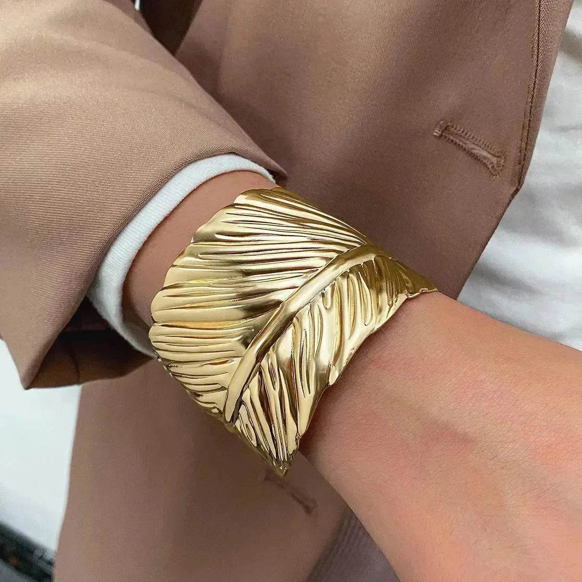Wide Leaf Personalized Opening Exaggerated Bracelet for Women