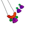 Wide Statement Earrings in Purple & Green- 
