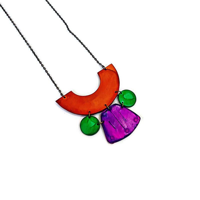 Wide Statement Earrings in Purple & Green- 