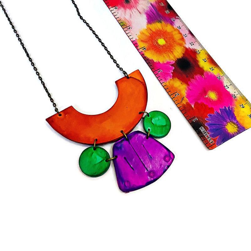 Wide Statement Earrings in Purple & Green- 
