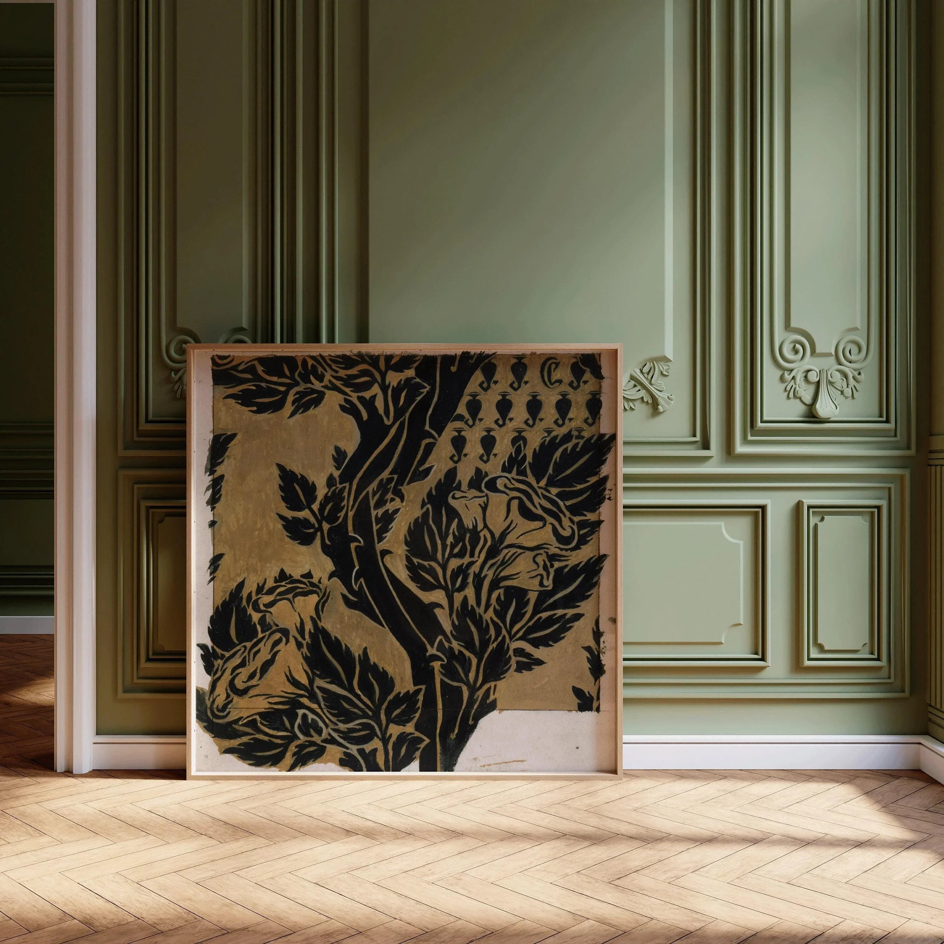 William Morris Botanical Art Print: Black on Gold Vintage Pattern (1x1)
