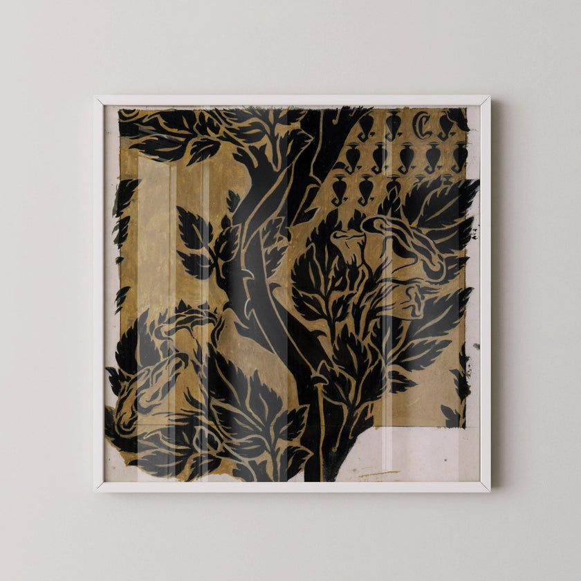 William Morris Botanical Art Print: Black on Gold Vintage Pattern (1x1)