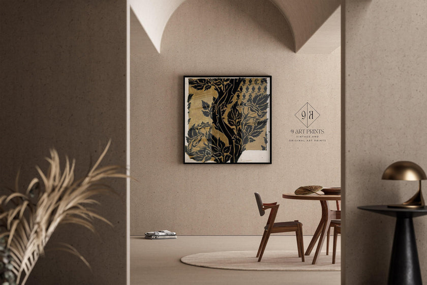 William Morris Botanical Art Print: Black on Gold Vintage Pattern (1x1)