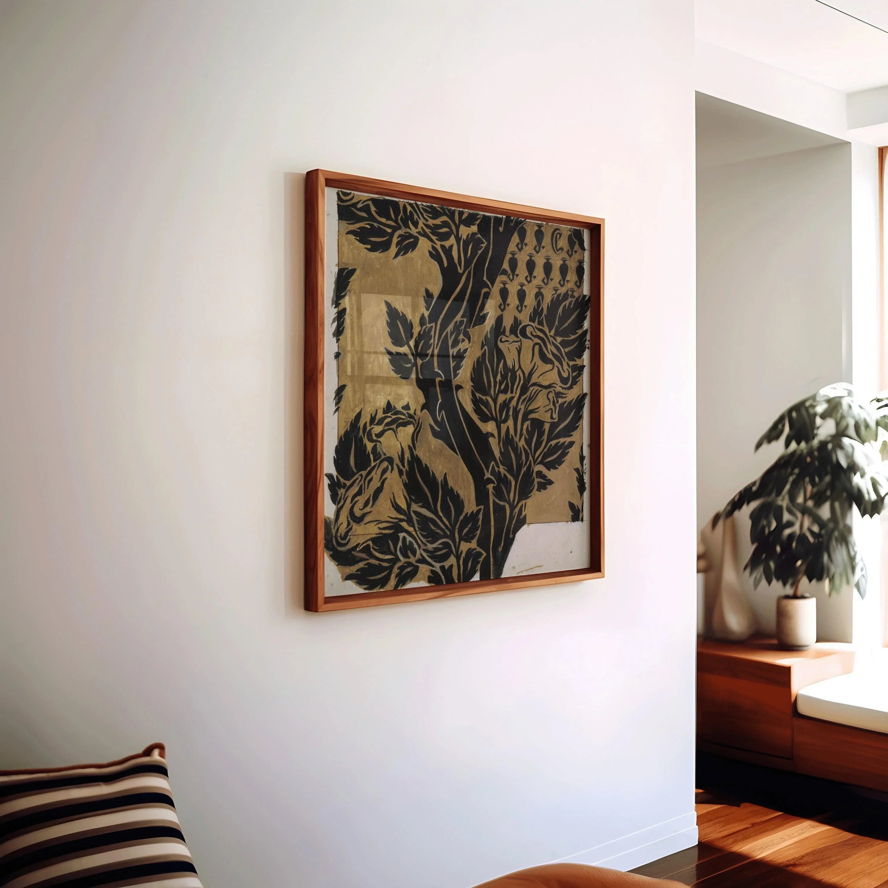 William Morris Botanical Art Print: Black on Gold Vintage Pattern (1x1)