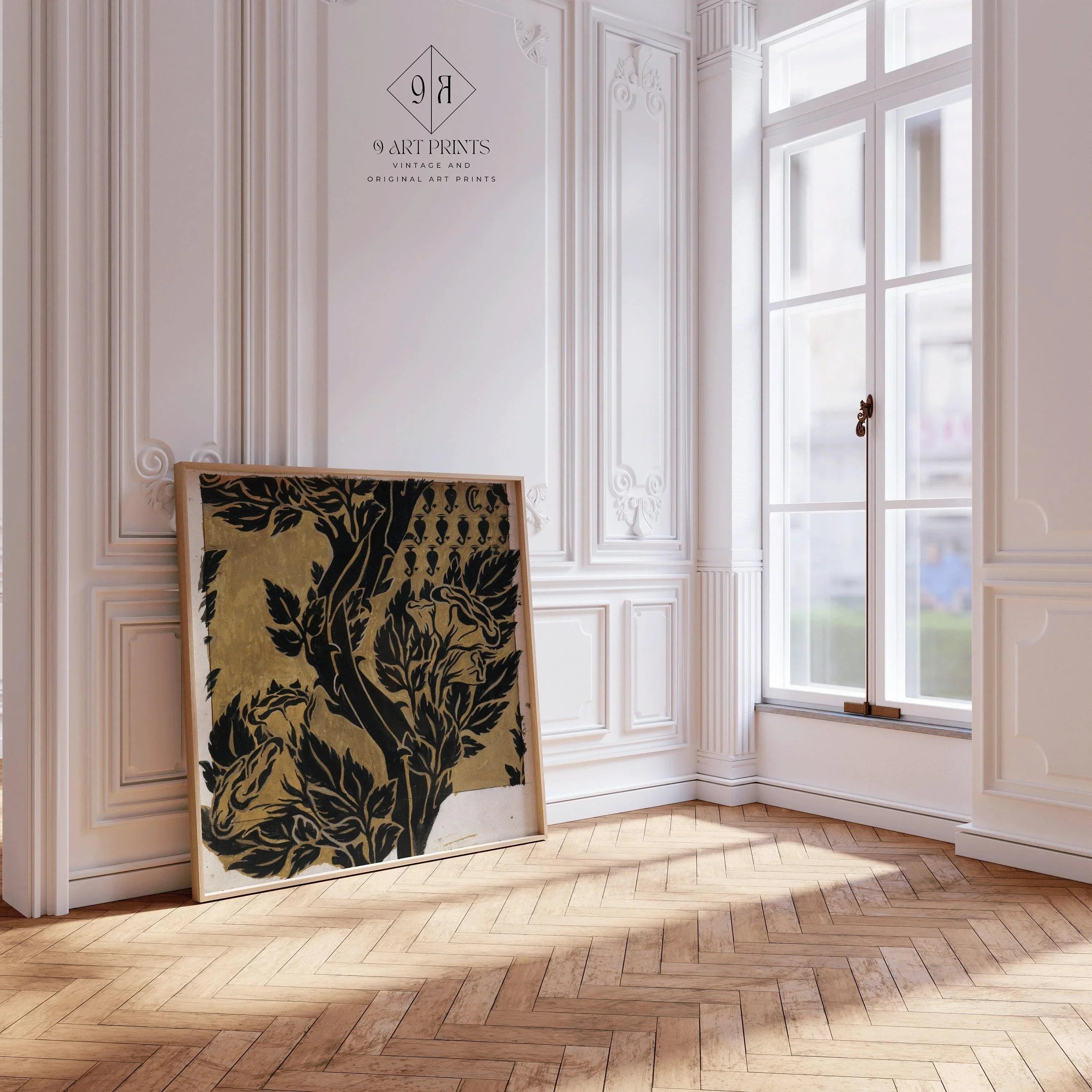 William Morris Botanical Art Print: Black on Gold Vintage Pattern (1x1)