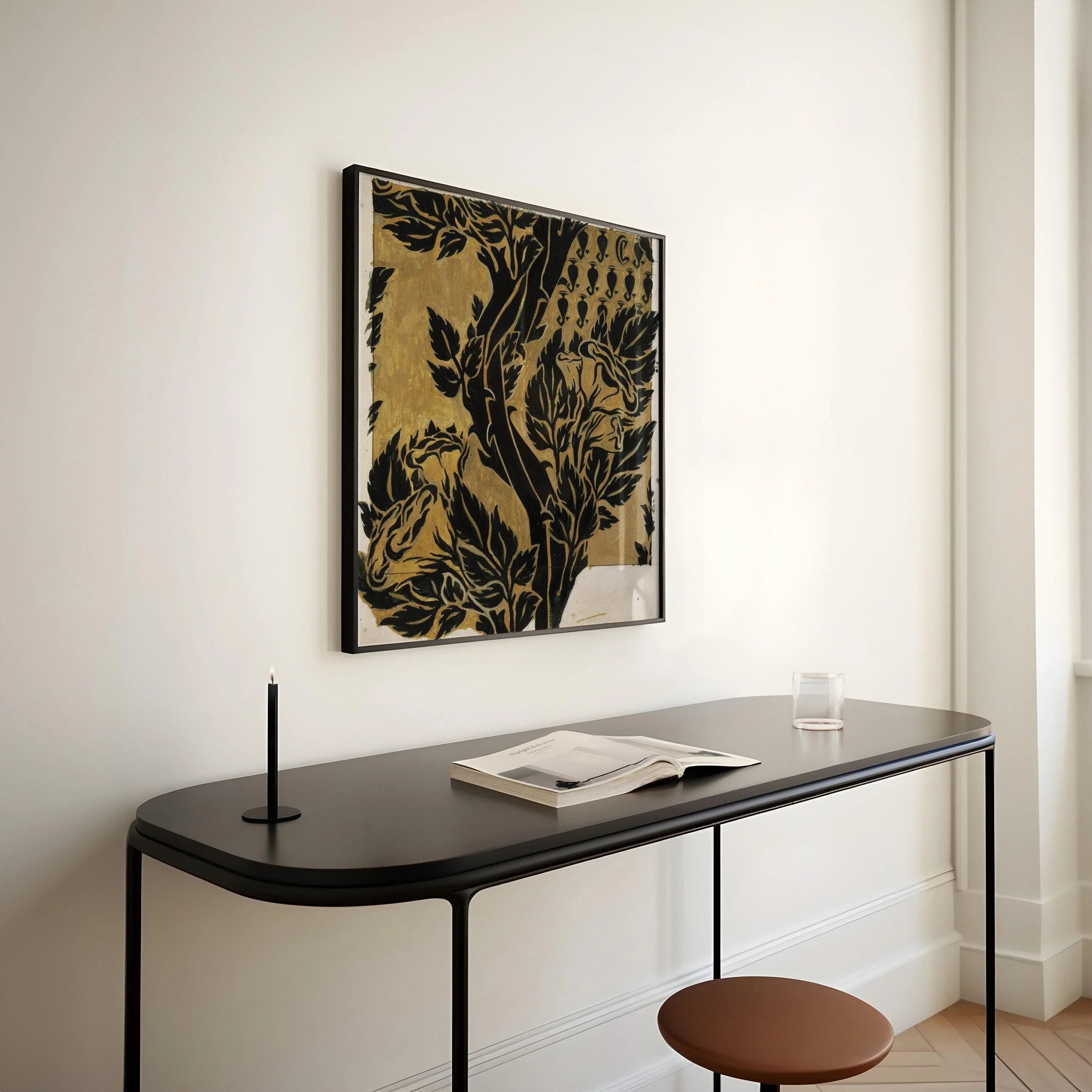 William Morris Botanical Art Print: Black on Gold Vintage Pattern (1x1)