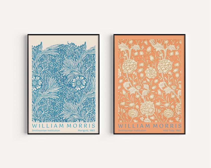 William Morris Botanical Print Set: Wild Tulip & Marigold, Vintage Art