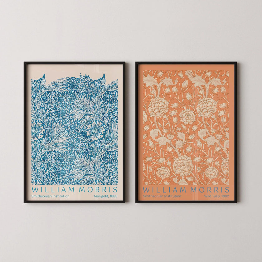 William Morris Botanical Print Set: Wild Tulip & Marigold, Vintage Art