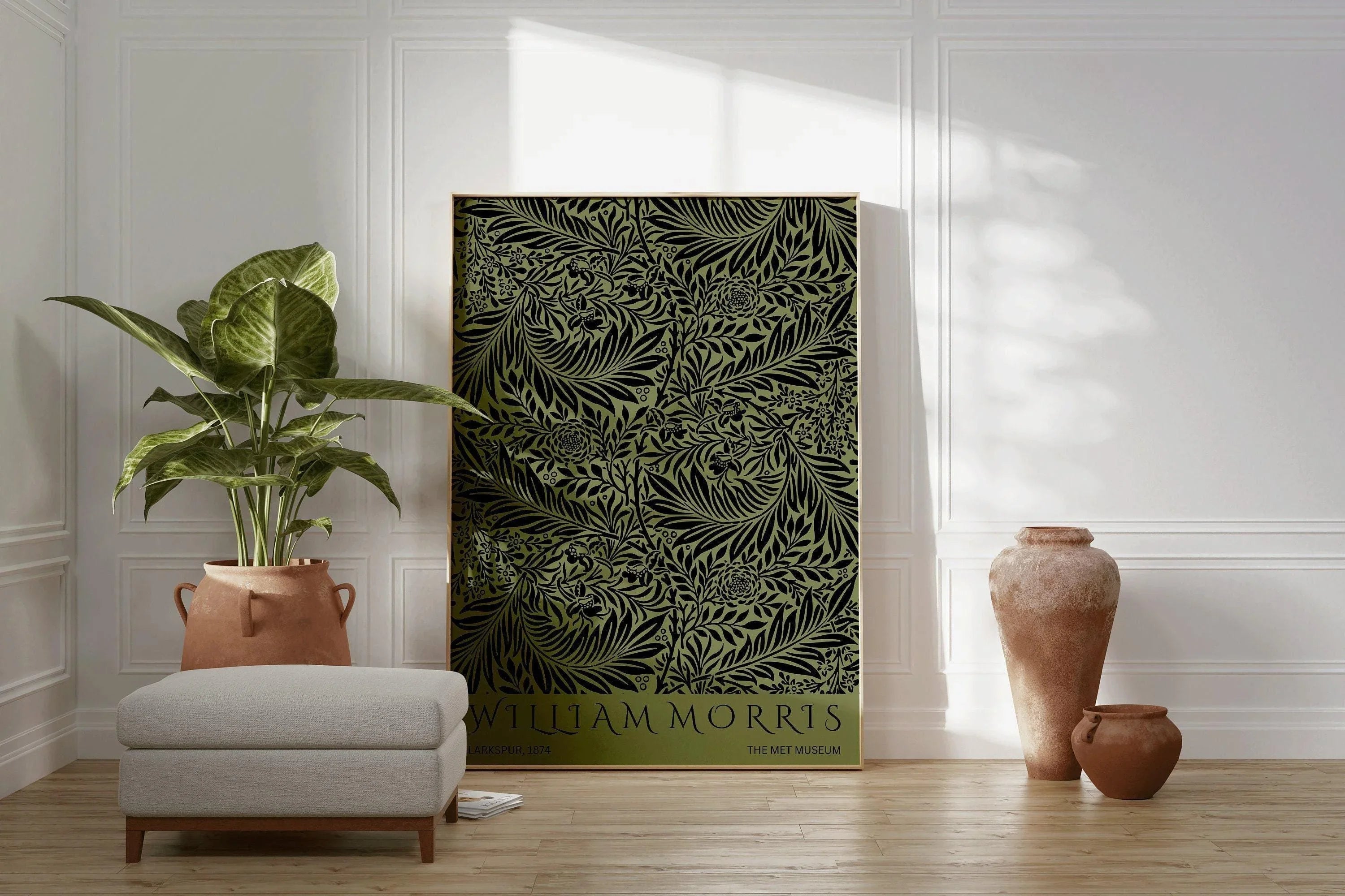 William Morris - Larkspur Green PRINT | Vintage Botanical Pattern Poster (available handframed or unframed)