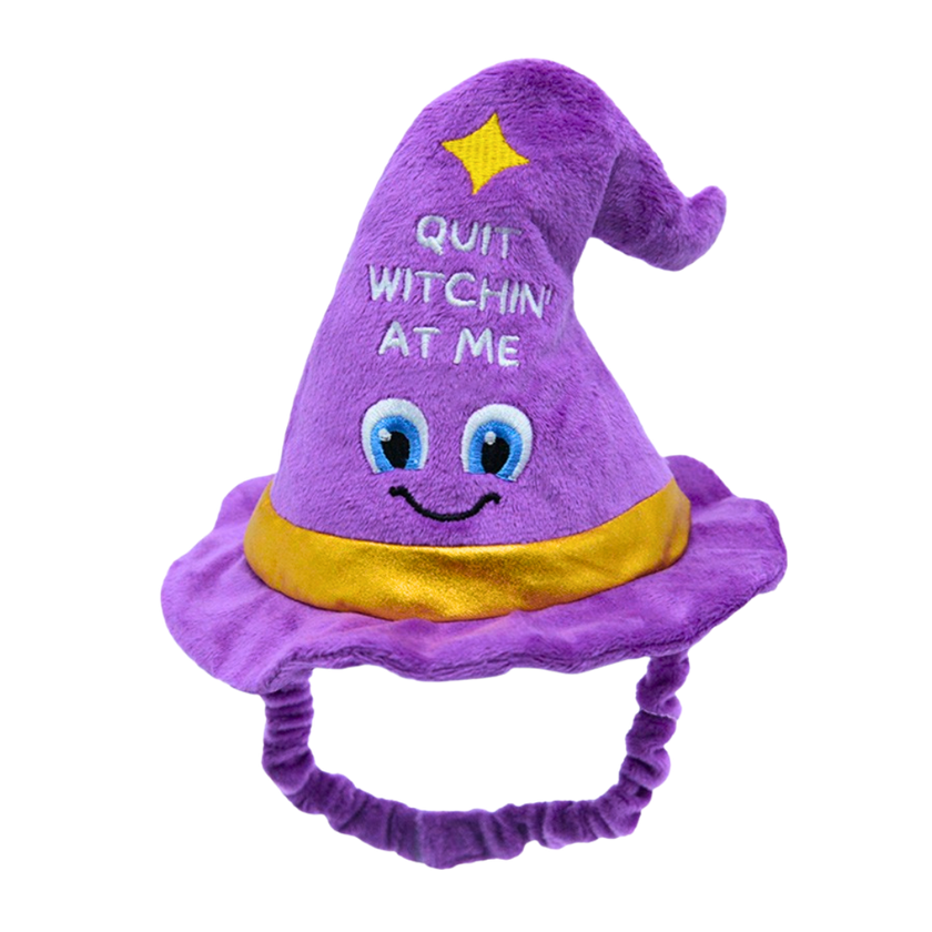 Wearable Witch Hat Dog Toy – Squeaks & Crinkles