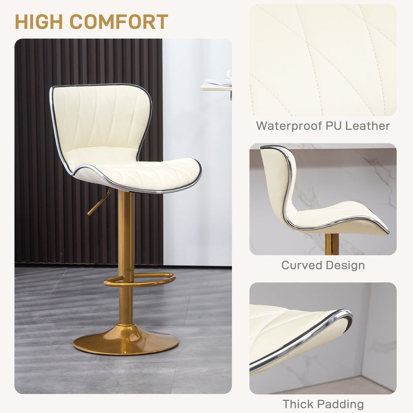 Maxi Counter Height Bar Stools Set of 2-Adjustable Height and Swivel Seat-White/Gold