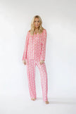 Pink Strawberry & Cherry Bows Adult Button Down Long Sleeve Pajama Top