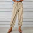 Women Drawstring Tie Pants Spring Summer Cotton And Linen Trousers With Pockets Button