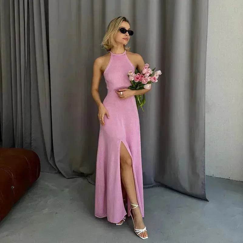 Women Fashion Halter Split Sleeveless Charming Slim Fit Dress