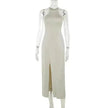 Women Fashion Halter Split Sleeveless Charming Slim Fit Dress
