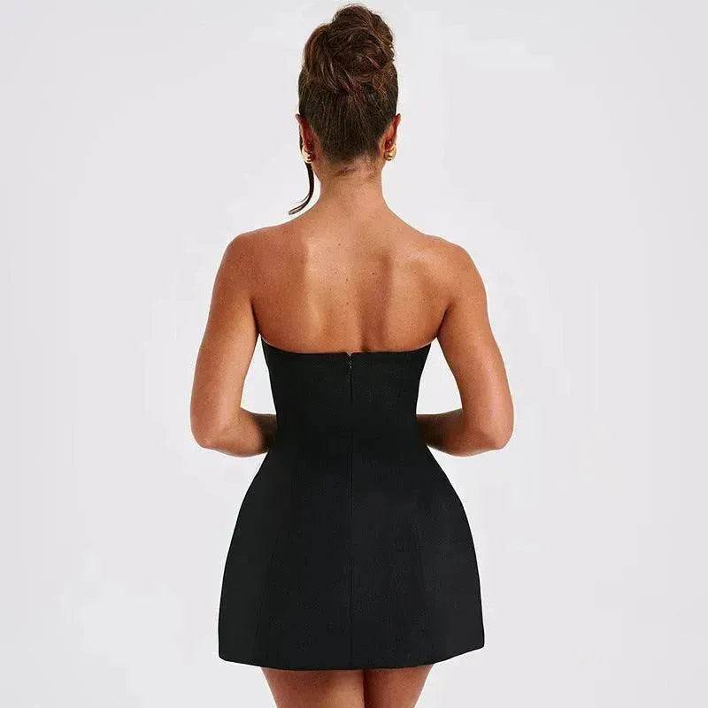 Women Fashion Tube Dress Summer Solid Color Backless Slim Short Party Dress