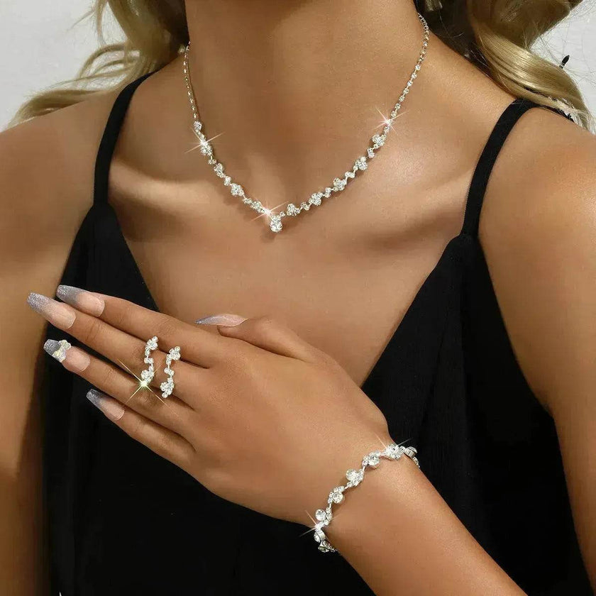 Women Jewelry Set Necklace Bracelet Earring Three Piece Silver Set