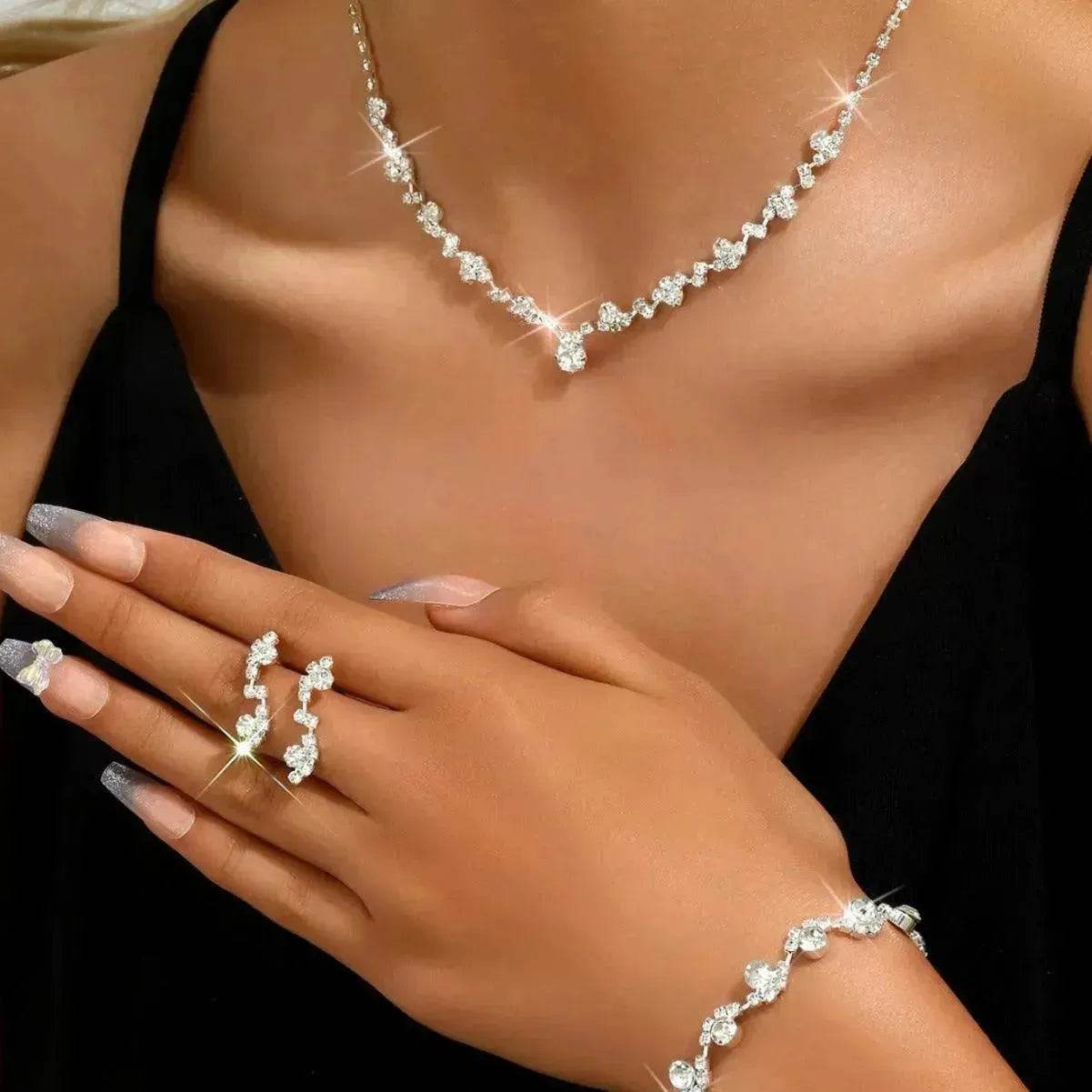 Women Jewelry Set Necklace Bracelet Earring Three Piece Silver Set