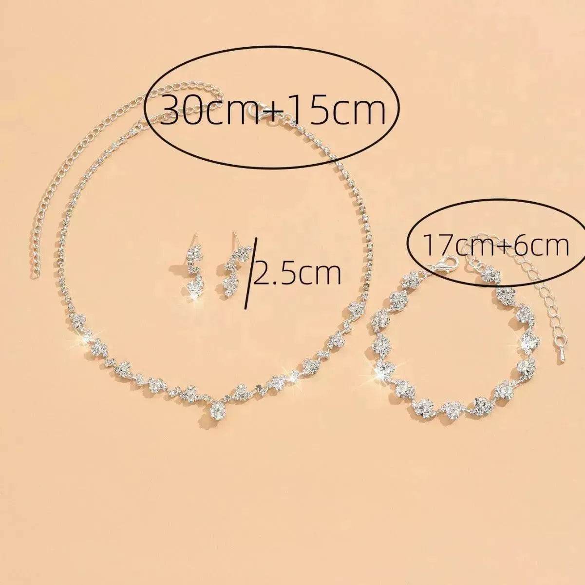 Women Jewelry Set Necklace Bracelet Earring Three Piece Silver Set