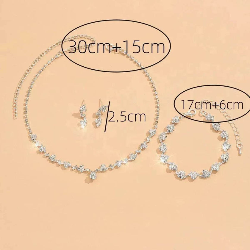 Women Jewelry Set Necklace Bracelet Earring Three Piece Silver Set