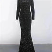 Women Modest Stretch Sequin Royal Blue Evening Prom Gown Party