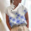 Women's Casual Stand Collar Short-sleeved Digital Printed blouse top
