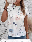 Women's Casual Stand Collar Short-sleeved Digital Printed blouse top