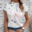 Women's Casual Stand Collar Short-sleeved Digital Printed blouse top