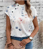 Women's Casual Stand Collar Short-sleeved Digital Printed blouse top