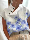 Women's Casual Stand Collar Short-sleeved Digital Printed blouse top
