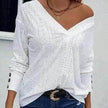 Women's Casual V-neck Long Sleeved Lace Casual Embroidered Shirt top