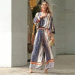Women's Loose Printed Two-Piece Set – Top & Pants | Blue