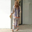 Women's Loose Printed Two-Piece Set – Top & Pants | Blue