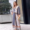 Women's Loose Printed Two-Piece Set – Top & Pants | Blue