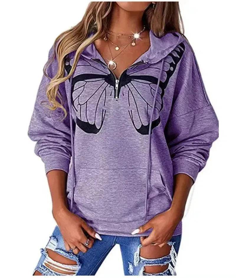 Women's Fashion Patchwork Print Hooded Loose Sweatshirt