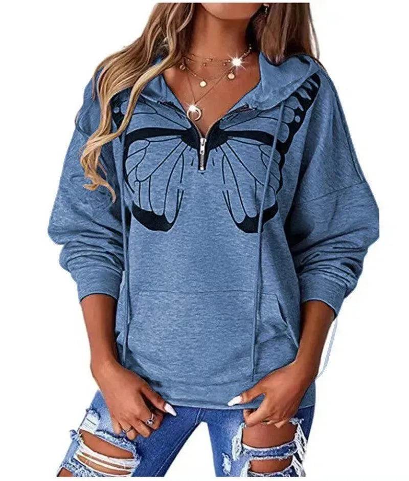 Women's Fashion Patchwork Print Hooded Loose Sweatshirt