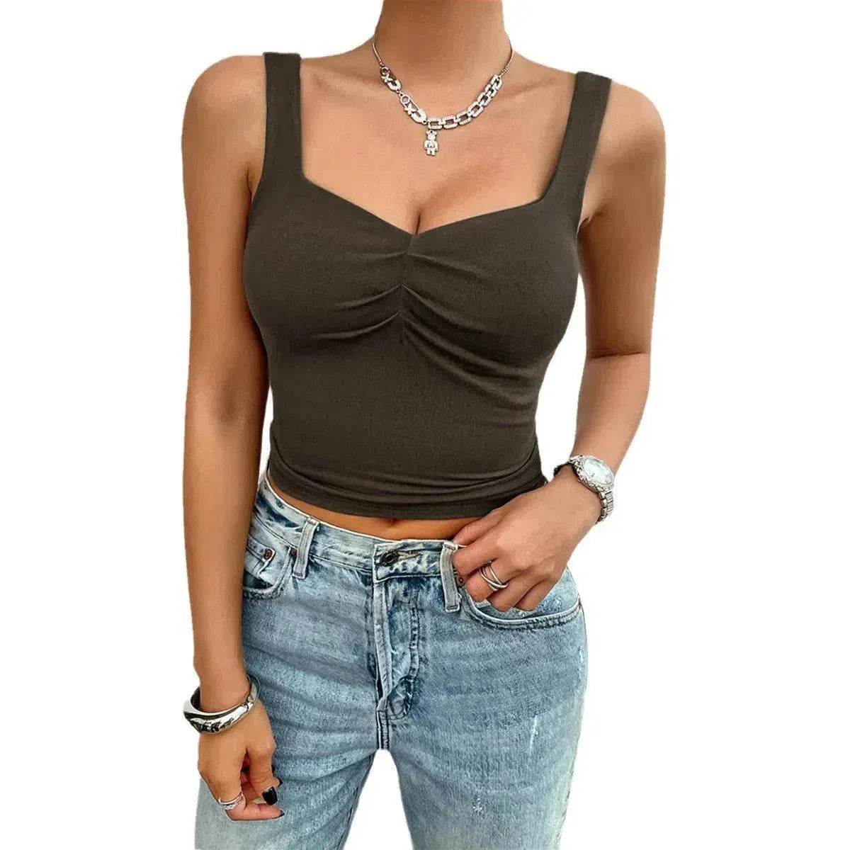 Women's Fashion Solid Color Slim-fit Twist Strap Top