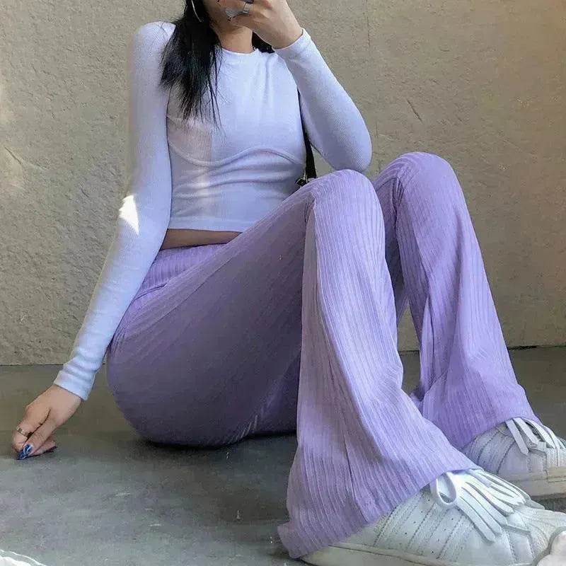 Women's Fashion Solid Color Tight-fitting High-waist Micro-cut Stretch Casual High rise Wide Leg Pant Trousers