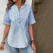 Women's Fashion V-neck Asymmetric Stripes Patchwork Top