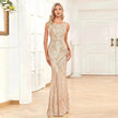 Women's Fashionable Sleeveless Round Neck Sparkling Evening Gown