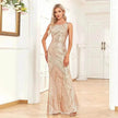 Women's Fashionable Sleeveless Round Neck Sparkling Evening Gown