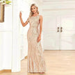 Women's Fashionable Sleeveless Round Neck Sparkling Evening Gown