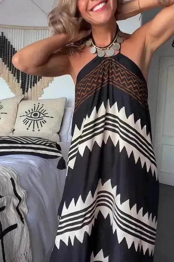 Women's Halterneck Printed Expansion Skirt For Vacation Beach Dress