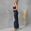 Women's One-shoulder Printed Voile Lace Slim Fit Two piece Dress