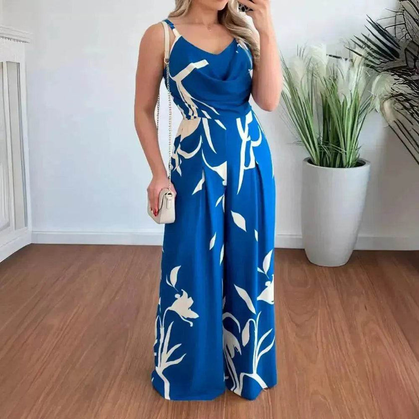 Women's Printed Suspender Waist Wide-leg Jumpsuit
