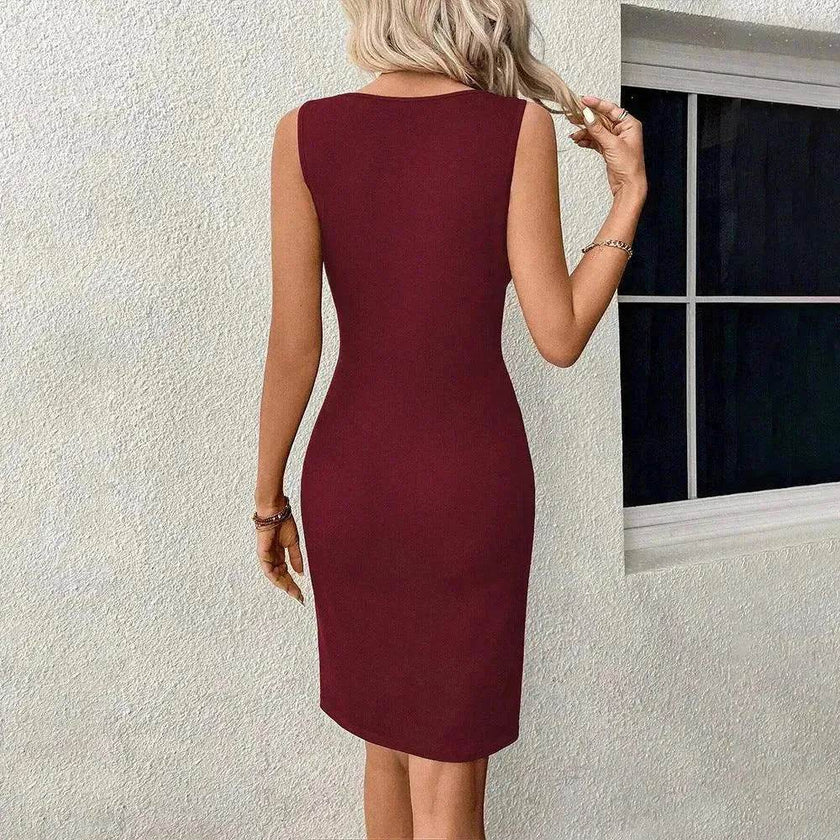 Women's Round Neck Slim-fit Hollow-out Design Sleeveless Sheath Summer Midi Dress for Evening Party Cocktail Party
