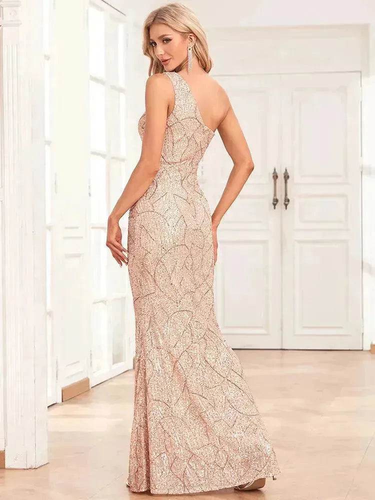 Women's Sequin Fully Lined Back Zip Evening Gown