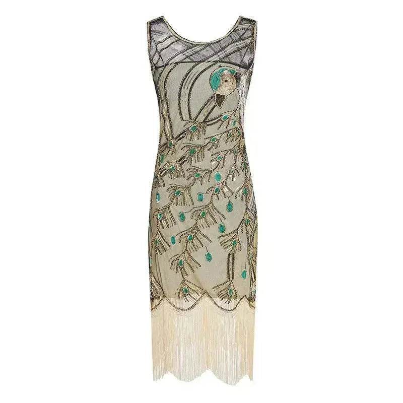 Women's Sequined Mesh Sleeveless Peacock Dress