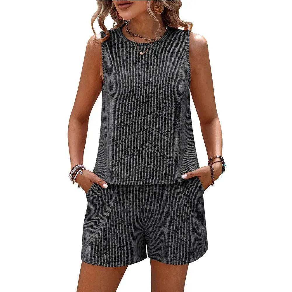 Women's Sleeveless Tank Top Shorts Striped Two-piece Suit
