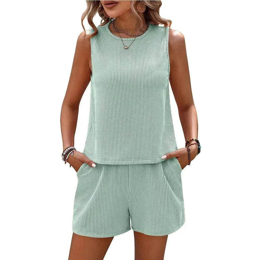 Women's Sleeveless Tank Top Shorts Striped Two-piece Suit